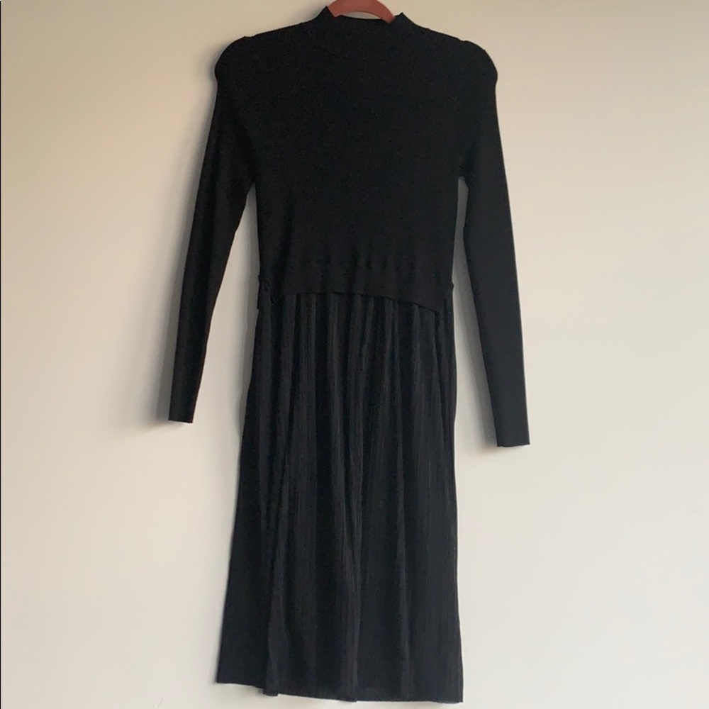 Karen Millen Black Sweater Dress Pleated Skirt